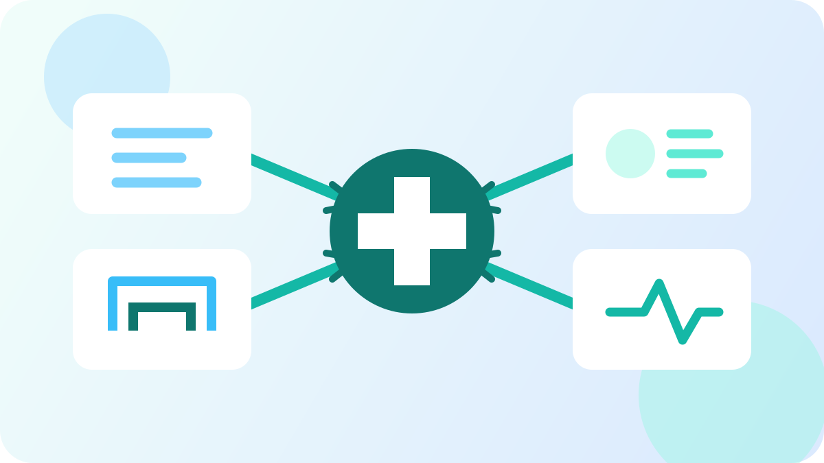 Illustration of connected healthcare systems exchanging clinical information